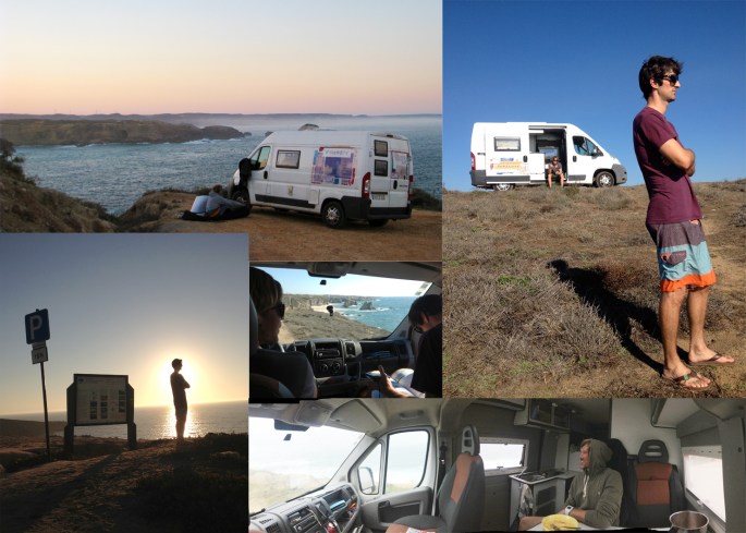Guys with campervan cruising Portugal